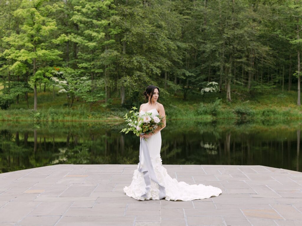 bridal portrait surrounded by water and nature